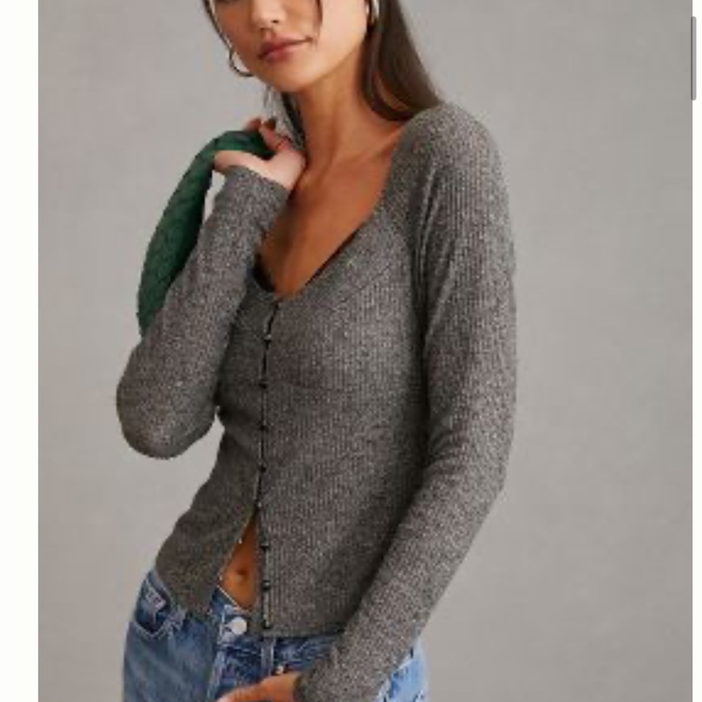 BY ANTHROPOLOGIE RIBBED CARDIGAN SWEATER. Size small. NWT.  Grey